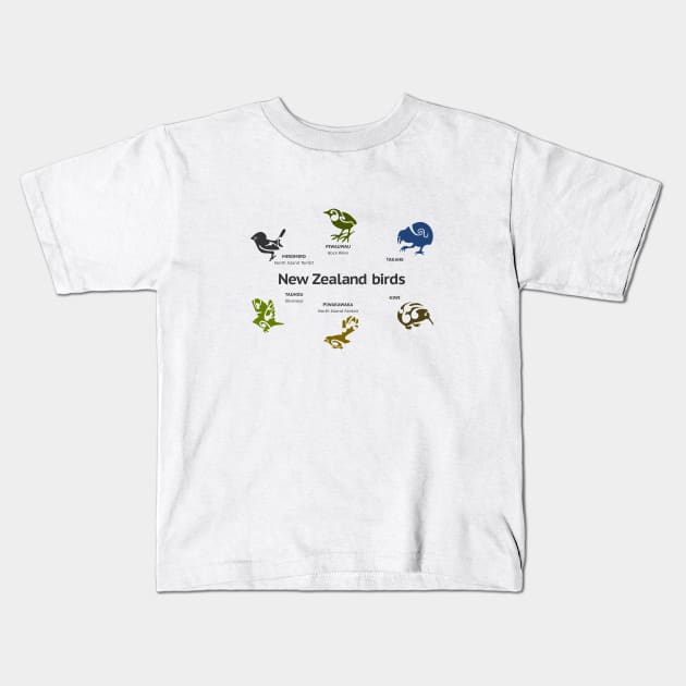 New Zealand Birds Kids T-Shirt by mailboxdisco